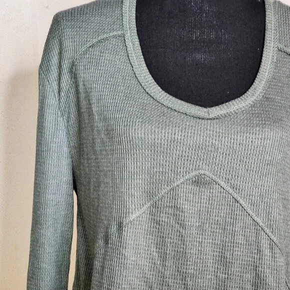 Fringe Studios Green Cotton Poly LS Deep Side Slit High Low Waffle Knit Top Sz M - Picture 5 of 16